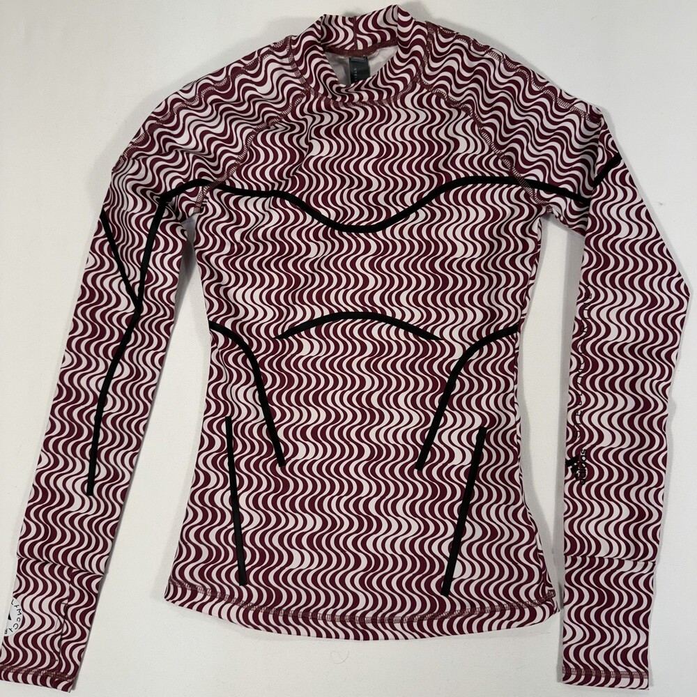 Adidas Stella McCartney XS Long Sleeve Athletic Top Burgundy Wave Print Gym Yoga